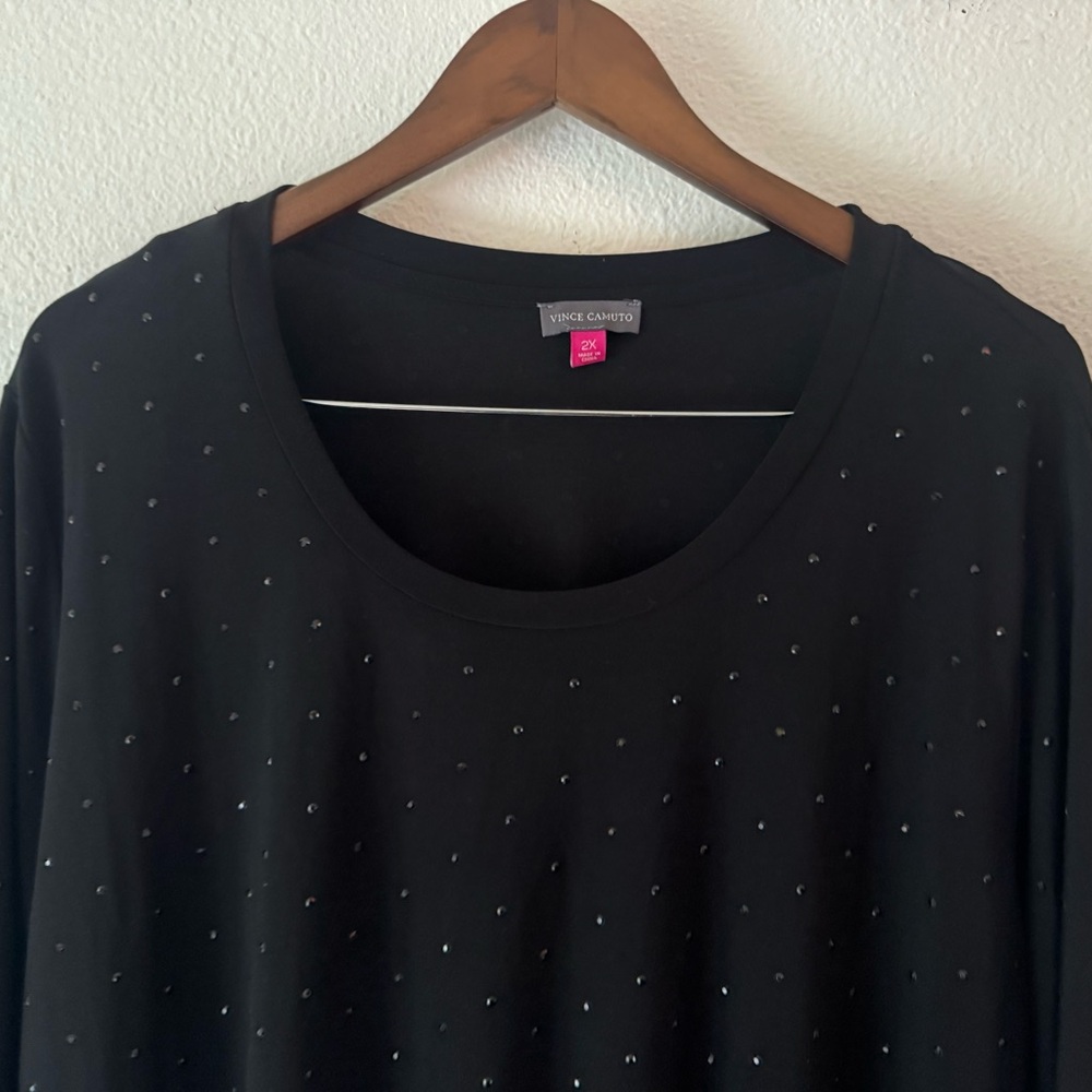Elegant Vince Camuto Black Sequin Sparkle Top Three Quarter Sleeve 2X Cocktail - Picture 3 of 9